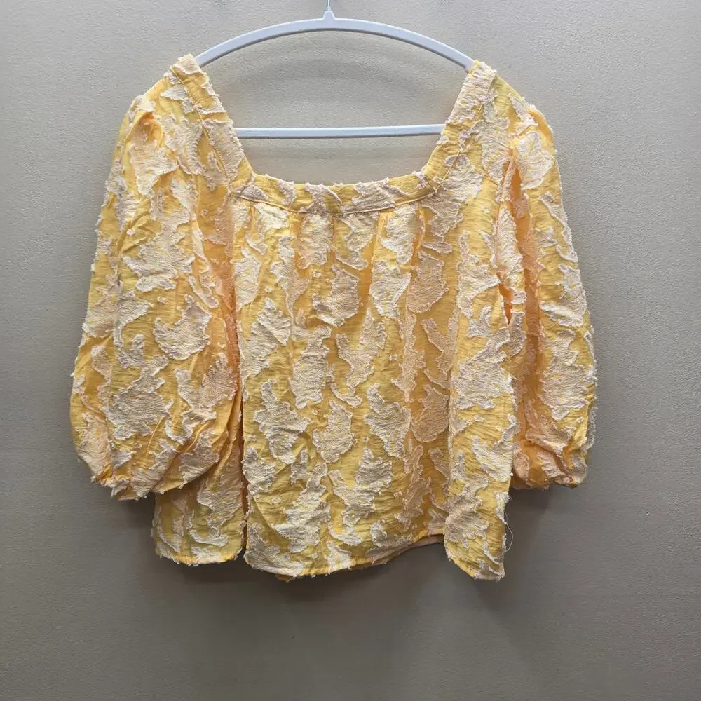 Anthropologie Yvonne Puff Sleeve Button Front Blouse Top Bohemian Yellow SZ MP